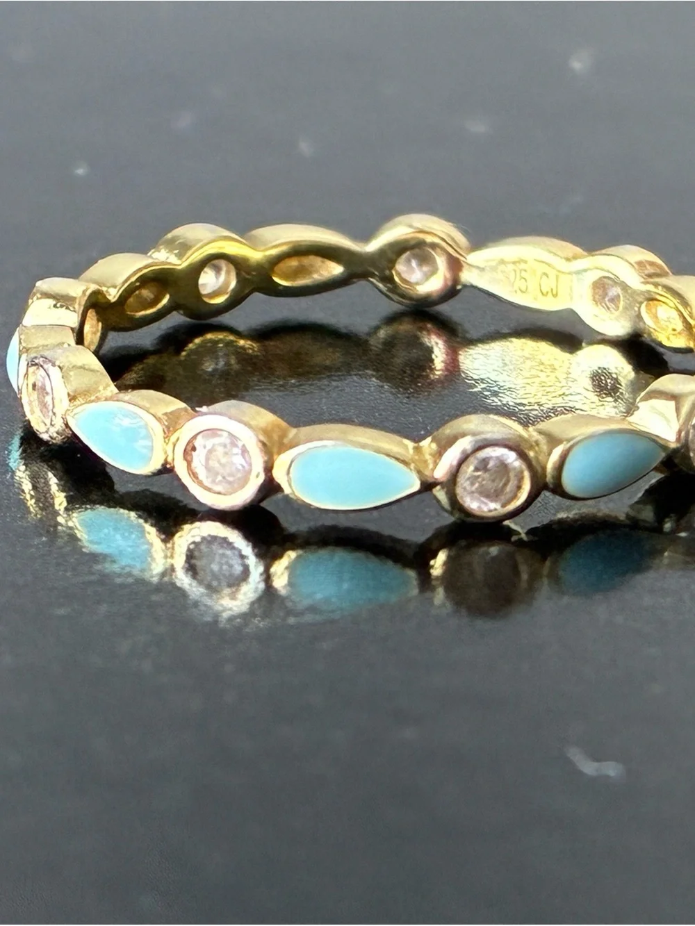 Sterling Silver 925 Ring with Sky Blue Enamel Sz 7